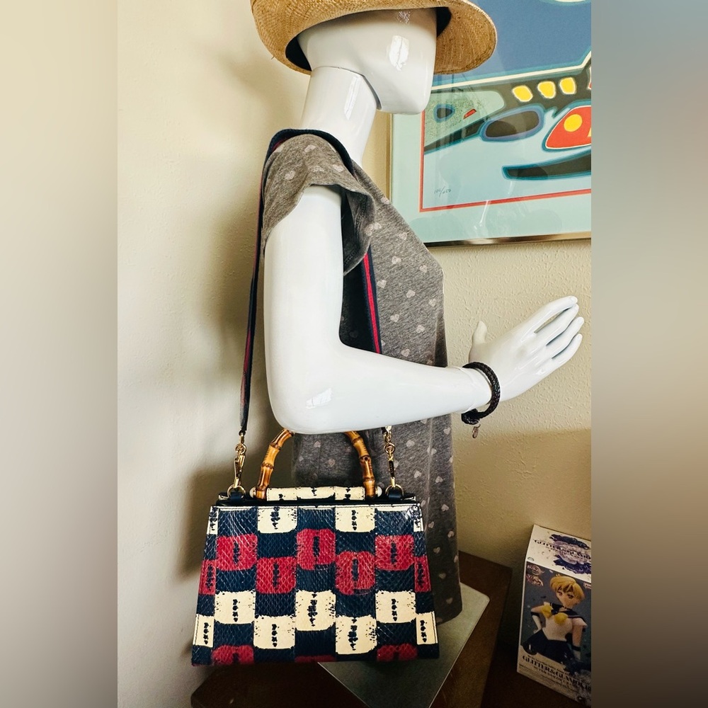 Gucci Nymphea Snakeskin Bamboo Top Handle Bag